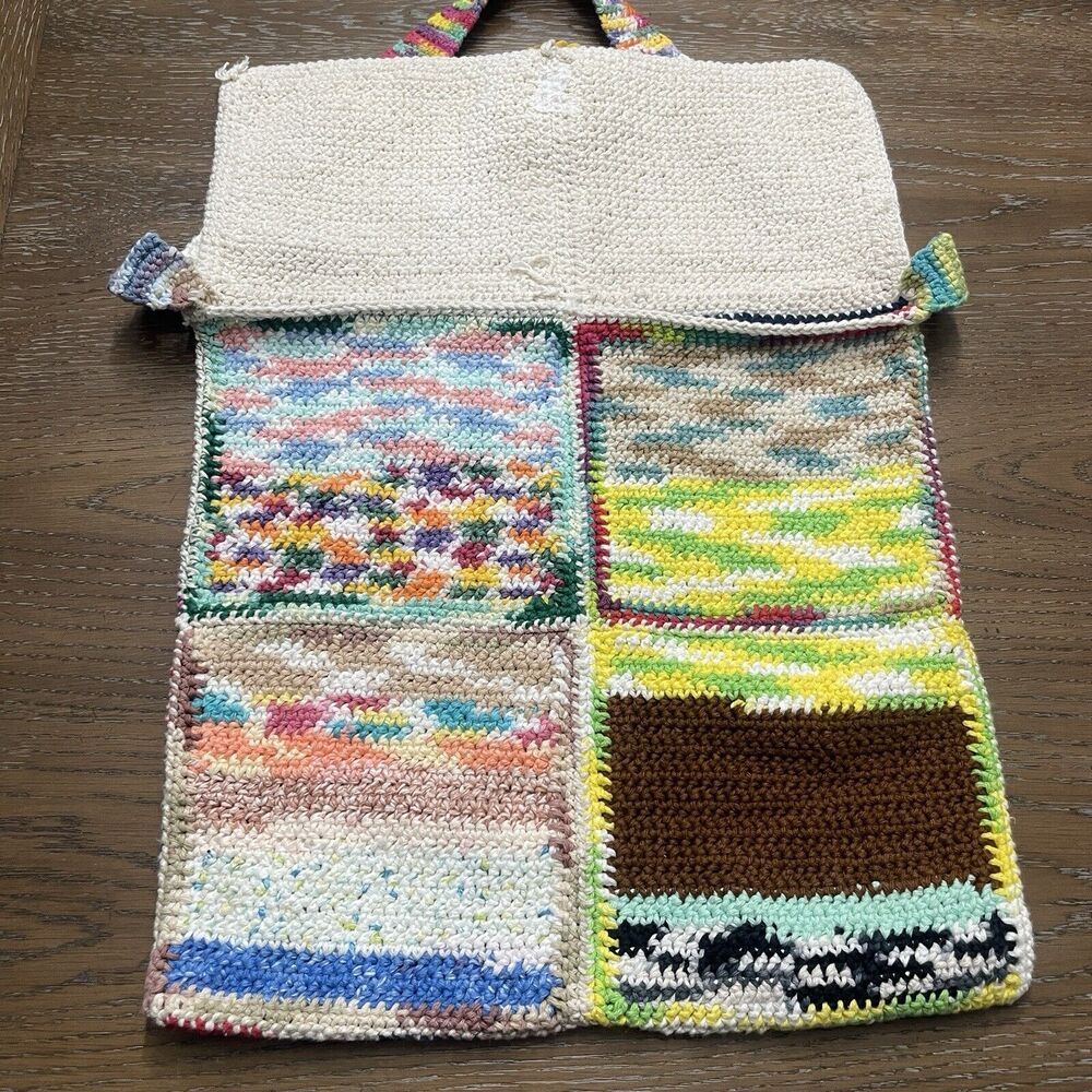 Boho Patchwork Sunflower Knit Bag Large Multicolo… - image 3